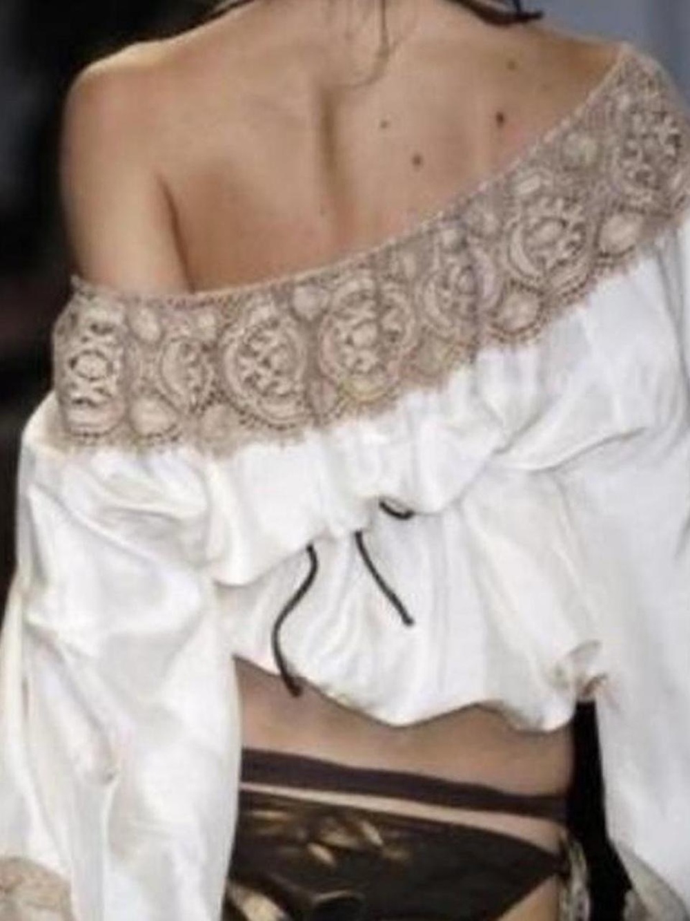 Jean Paul Gaultier 2006 Runway VTG Silk & Lace Peasant Blouse Off Shoulder Sz M - Picture 8 of 8
